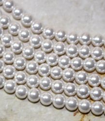 MuschelkernPerle - Rund - weiss - 6mm - Kettenstrang