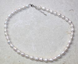 S�sswasserPerlen - Barock - weiss - 9-10mm 45cm - Kette - 1 St.