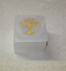 Selenit - Dose mit Deckel - Baum Gravur - eckig - 7,5x6cm - 1 St