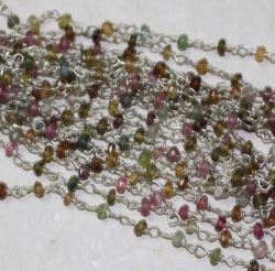 Turmalin - Rondelle fac. - 3mm - Silber Kette - 42cm - 1 St.
