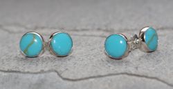 T�rkis - Rund - Cabochon - 8mm - Silber - Ohrstecker -1 Paar