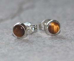 Tigerauge - Rund - Cabochon - 5-6mm - Silber - Ohrstecker