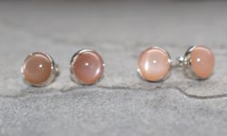 Mondstein - Rund - Cabochon - 8mm - Silber - Ohrstecker -1 Paar