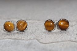 Tigerauge - Rund - Cabochon - 8mm - Silber - Ohrstecker -1 Paar