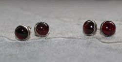 Granat - Rund - Cabochon - 8mm - Silber - Ohrstecker - 1 Paar