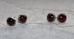 Granat - Rund - Cabochon - 8mm - Silber - Ohrstecker - 1 Paar