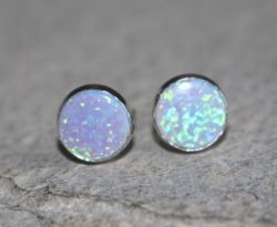 Opal synth. t�rkis - Rund - Cabochon - 8mm - Silber - Ohrstecker