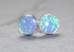 Opal synth. t�rkis - Rund - Cabochon - 8mm - Silber - Ohrstecker