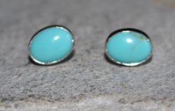 T�rkis - Oval - Cabochon - 8mm - Silber - Ohrstecker - 1 Paar