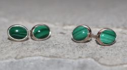 Malachit - Oval - Cabochon - 8mm - Silber - Ohrstecker - 1 Paar