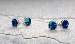 Azurit-Malachit - Rund - Cabochon - 8mm - Silber - Ohrstecker -1