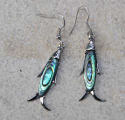Paua Muschel - Ohrh�nger - Fisch -  Metall - 50mm - 1 Paar