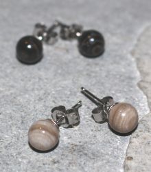 Versteinertes Holz - Ohrstecker - Kugel - 6mm - Silber - 1 Paar