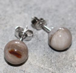 Versteinertes Holz - Ohrstecker - Kugel - 8mm - Silber - 1 Paar