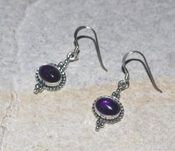 Amethyst - Oval - Cabochon - 30mm - Silber - Ohrringe