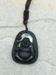 Obsidian - Buddha - Anh�nger mit Bohrung und Band - 1 St�ck