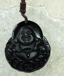 Obsidian - Buddha - Anh�nger mit Bohrung und Band - 1 St�ck