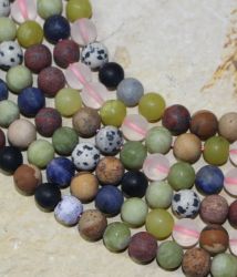 Edelstein Mix - Multicolor - Kugel - matt - 8mm - Kettenstrang