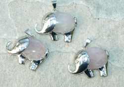 Rosaquarz - Anh�nger - Elefant mit Fassung - 3 St�ck