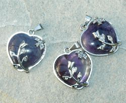 Amethyst - Herz mit Fassung - Anh�nger -  3 St�ck