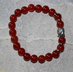 Achat rot - Kugel - 8mm - Buddha - Armband Elastik - 1 St�ck