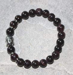 Granat - Kugel - 8mm - Buddha - Armband Elastik