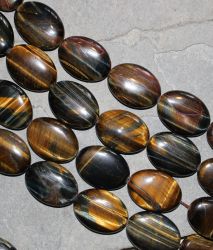 Tigerauge - blau - braun -  Oval - 30x22mm - Kettenstrang