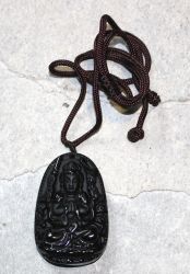 Obsidian - Buddha - Anh�nger mit Bohrung und Band - 1 St�ck