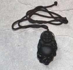 Obsidian - Buddha - Anh�nger mit Bohrung und Band - 1 St�ck