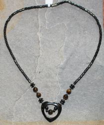 H�matit - Herz - Tigerauge - Edelsteinkette - 10 St�ck