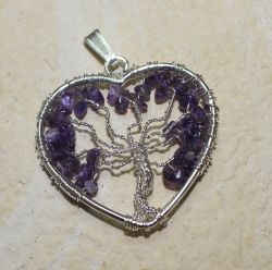 Amethyst - Herz mit Fassung - Baum - Anh�nger -  1 St�ck