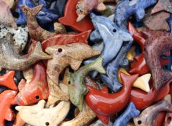 Edelstein Mix - Anh�nger - Delfin mit Bohrung - 5 St�ck