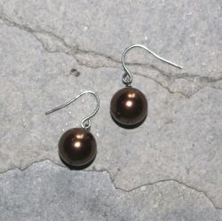 Muschelkern Perle - Kugel - 12mm - Ohrringe - Silber - 1 Paar