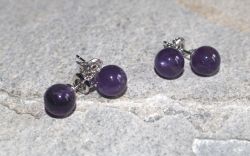 Amethyst - Kugel - 8mm - Ohrstecker - Silber - 2 Paar