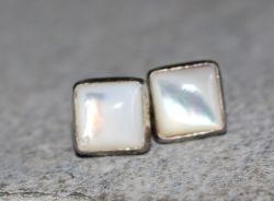 Perlmutt - Eckig - Cabochon - 8mm - Silber - Ohrstecker - 1 Paar