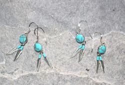 T�rkis - Feder - Indianer - Silber - Ohrringe - 2 Paar