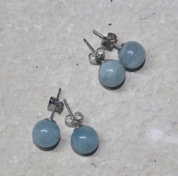 Aquamarin - Kugel - 8mm - Ohrstecker - Silber - 2 Paar