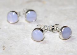 Chalcedon - Rund - Cabochon - 8mm - Silber - Ohrstecker - 1 Paar