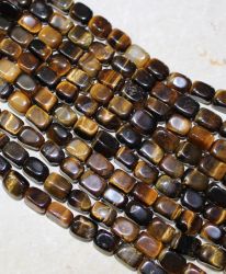 Tigerauge - braun - Rechteck Nugget - 9x6mm - Kettenstrang - 1 S