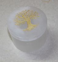 Selenit - Dose mit Deckel - Baum Gravur - rund - 8x6cm - 1 St.