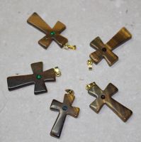 Tigerauge - Kreuz - Anh�nger mit �se - 5 St�ck