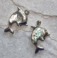 Paua Muschel - Anh�nger - Delfin - Metall - 60mm - 1 St�ck