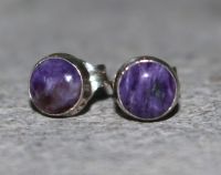 Charoit - Rund - Cabochon - 5-6mm - Silber - Ohrstecker