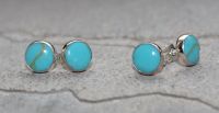 T�rkis - Rund - Cabochon - 8mm - Silber - Ohrstecker -1 Paar