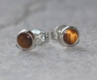 Tigerauge - Rund - Cabochon - 5-6mm - Silber - Ohrstecker