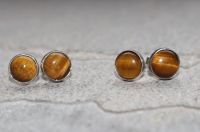 Tigerauge - Rund - Cabochon - 8mm - Silber - Ohrstecker -1 Paar