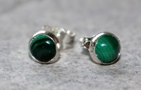 Malachit - Rund - Cabochon - 5-6mm - Silber - Ohrstecker