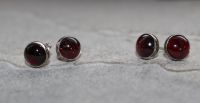 Granat - Rund - Cabochon - 8mm - Silber - Ohrstecker - 1 Paar