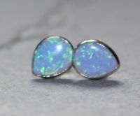 Opal synth. t�rkis - Tropfen - Cabochon - 9mm - Silber - Ohrstec