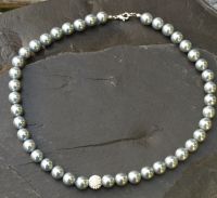 Muschelkernperle - Rund - grau - 10mm - 45 cm - Kette